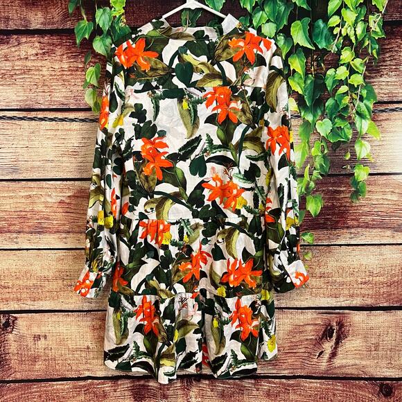 Alice + Olivia Cailin Tropical Mini Dress XL Sunrise Hawaiian Floral Midi $440 - Picture 6 of 7